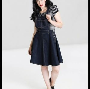 Hell Bunny dark blue denim pinafore